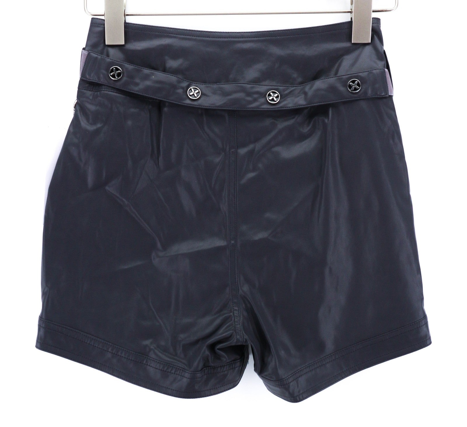 JOHN RICHMOND Women's Shorts S Grey Coated High Rise Belted Pockets