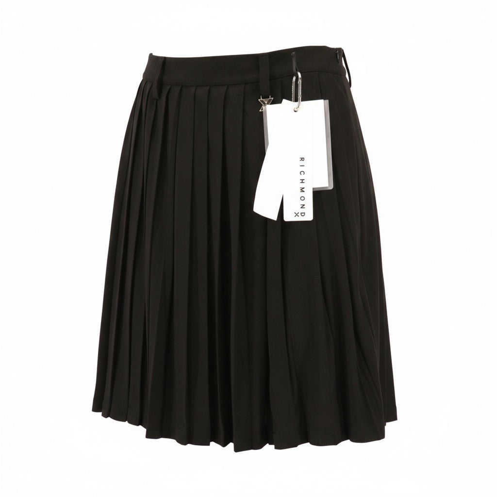 JOHN RICHMOND Women's Skirt S Black Pleated Mini High Rise Logo
