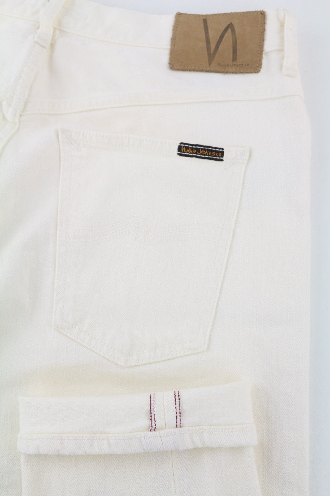 NUDIE JEANS Brute Knut vyriški džinsai W31/L28 Selvedge Anti-Fit Stretch Ecru 