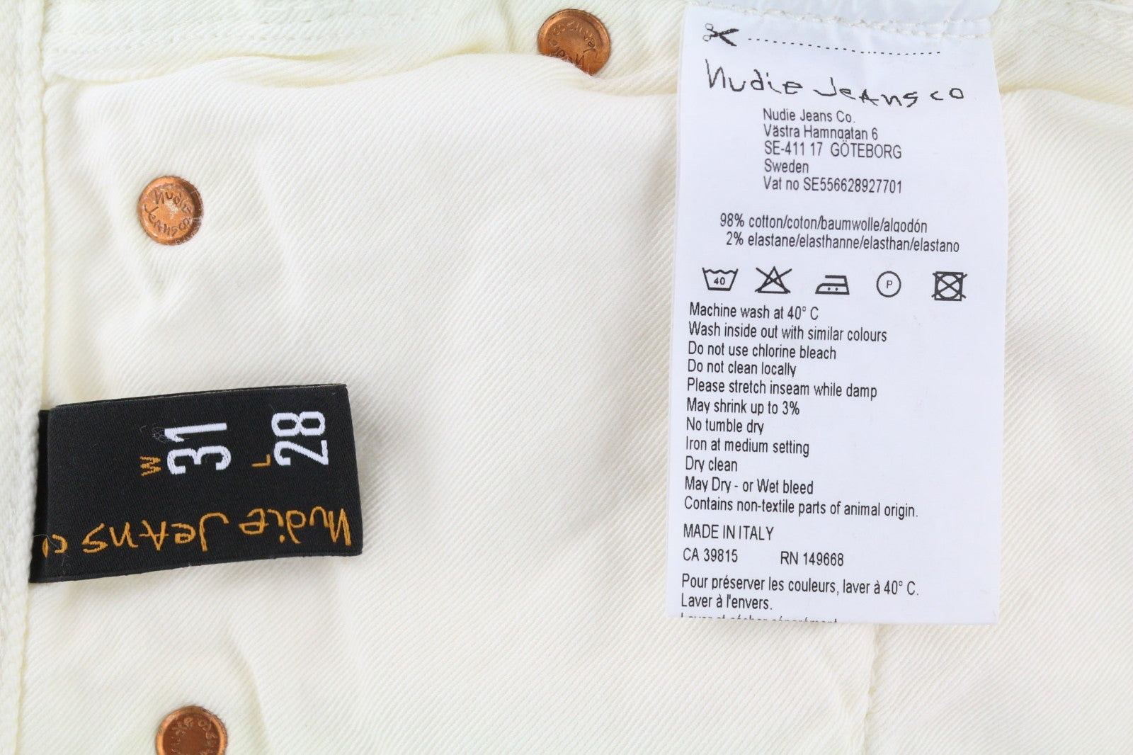 NUDIE JEANS Brute Knut vyriški džinsai W31/L28 Selvedge Anti-Fit Stretch Ecru 