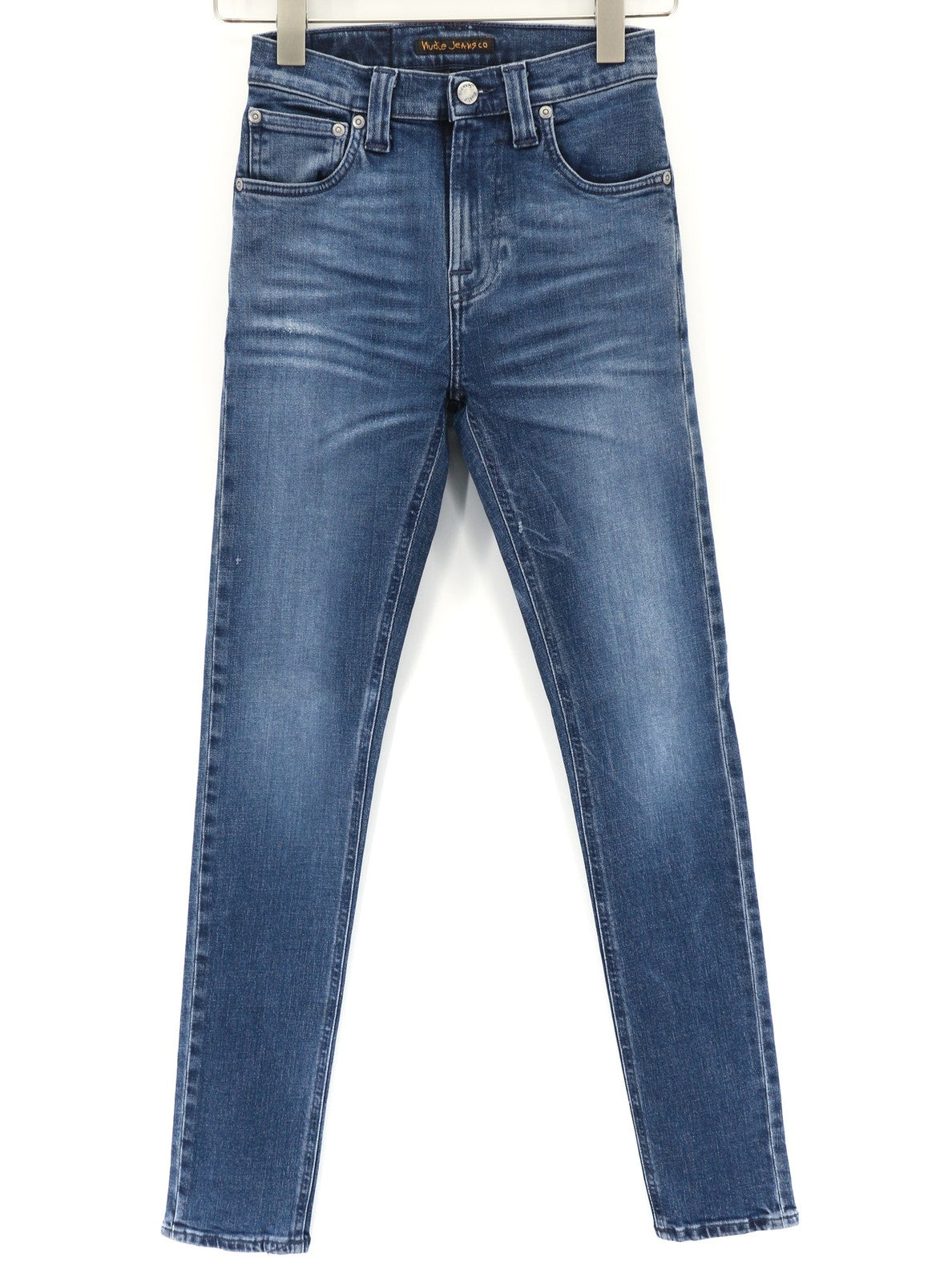 NUDIE JEANS High Kai moteriški džinsai W24/L30 Slim Stretch mėlyni skalbinių spalvos 