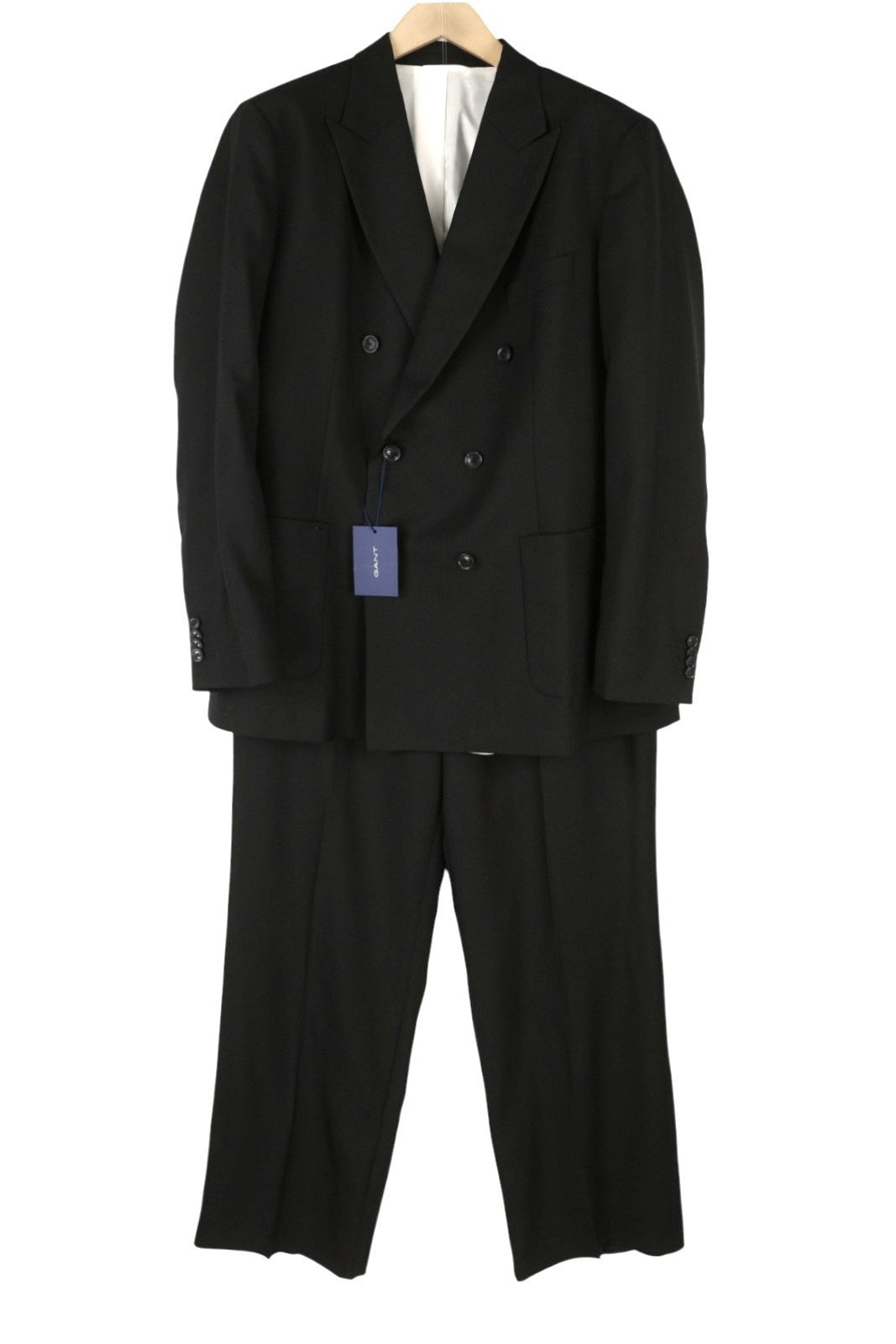 GANT DB Summer Men Suit EU54 Black Wool Double-Breasted Peak Lapel 2 Piece