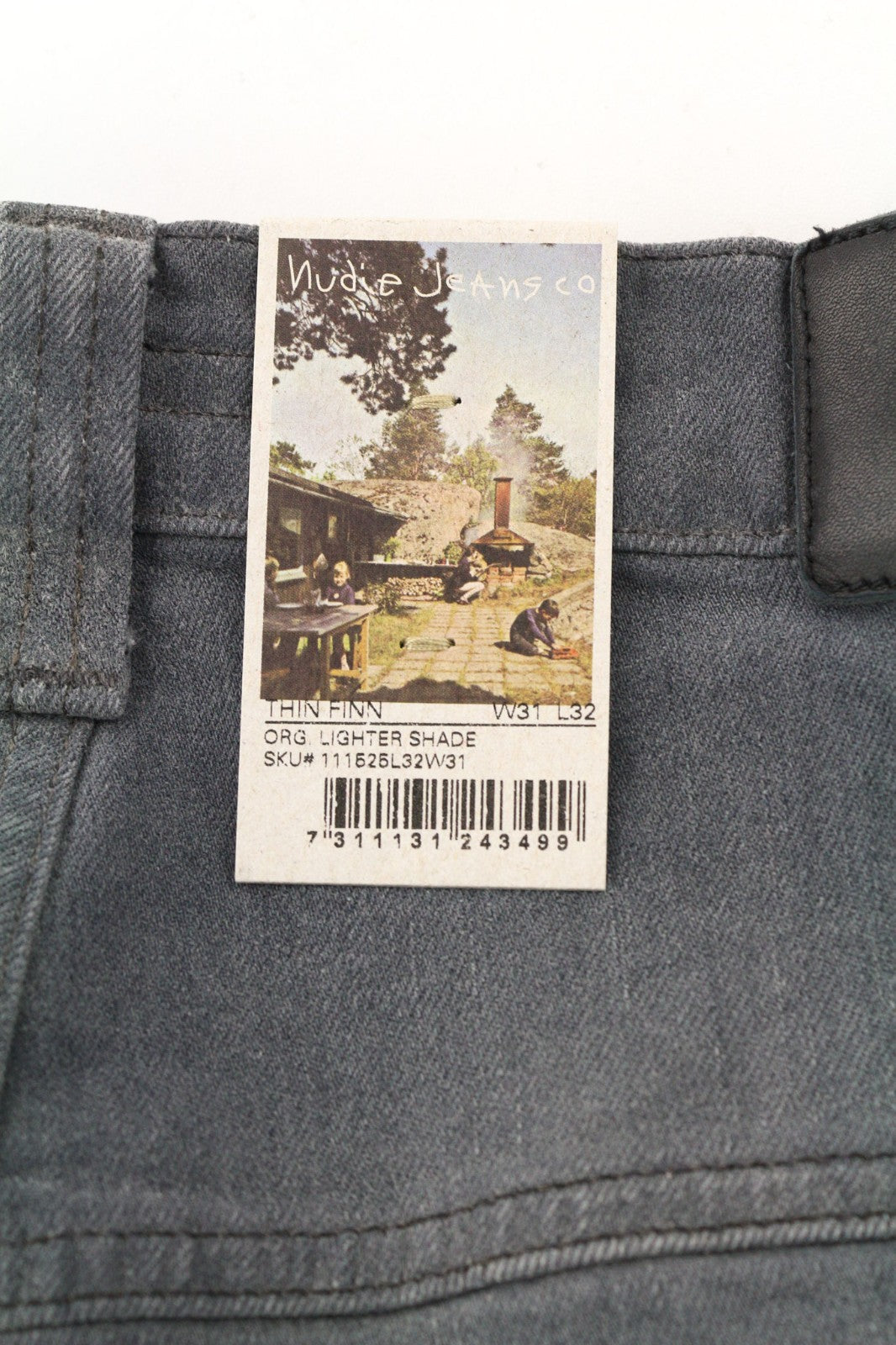 NUDIE JEANS ploni vyriški Finn džinsai W31/L32 Slim šviesesnės pilkos medvilnės tamprės 