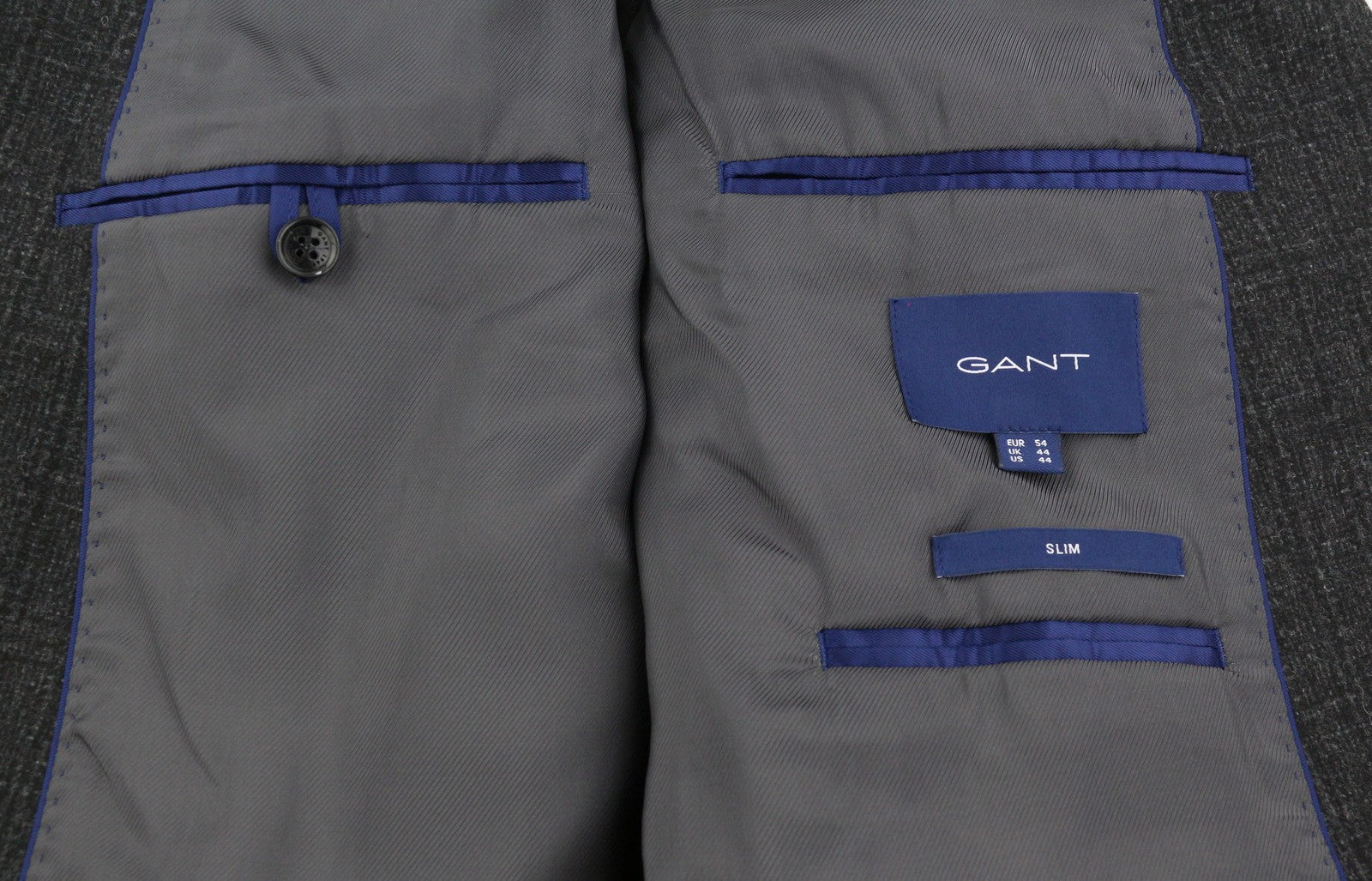 GANT flanelinis languotas vyriškas švarkas EU54 tamsiai pilko melanžo plonas vilnos mišinio švarkas su įpjova atvarte 