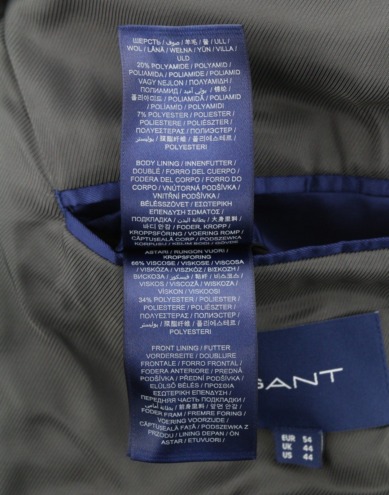 GANT flanelinis languotas vyriškas švarkas EU54 tamsiai pilko melanžo plonas vilnos mišinio švarkas su įpjova atvarte 