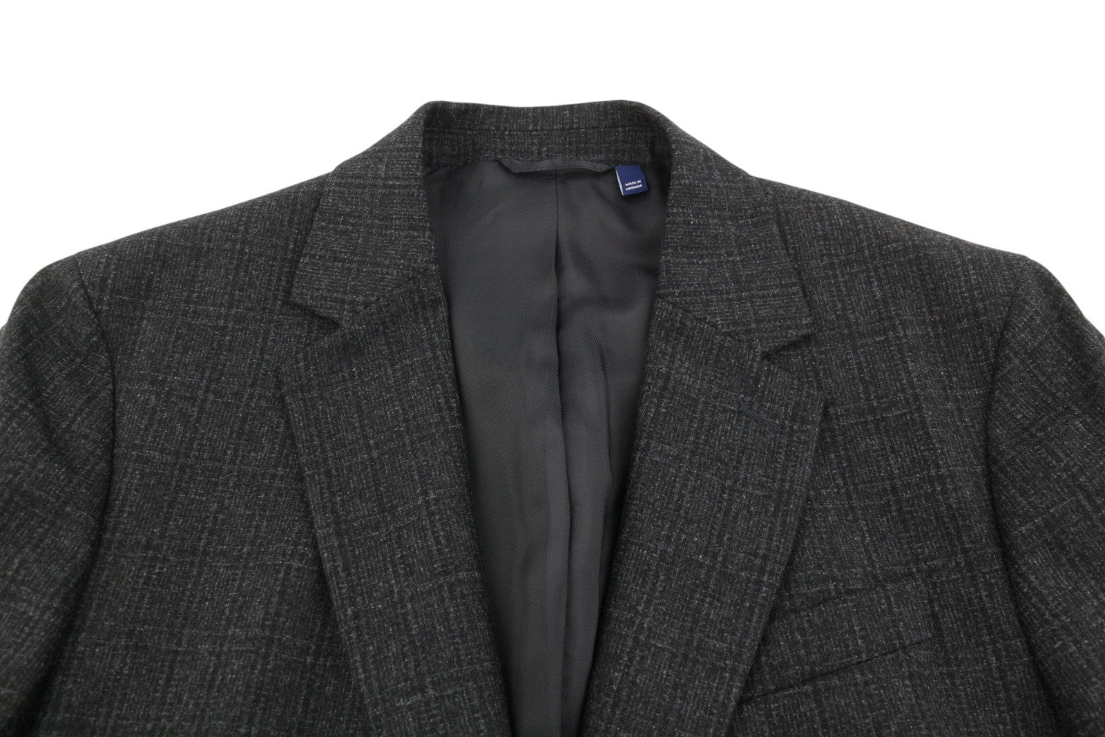 GANT flanelinis languotas vyriškas švarkas EU54 tamsiai pilko melanžo plonas vilnos mišinio švarkas su įpjova atvarte 