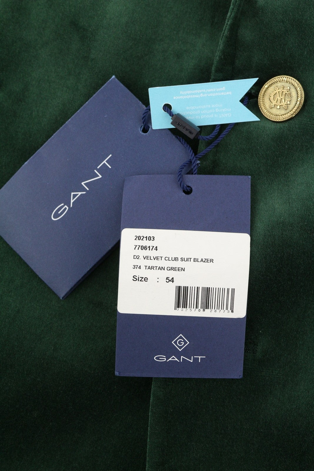 GANT Velvet Club Men Blazer EU54 Tartan Green Notch Lapel Single-Breasted RRP499