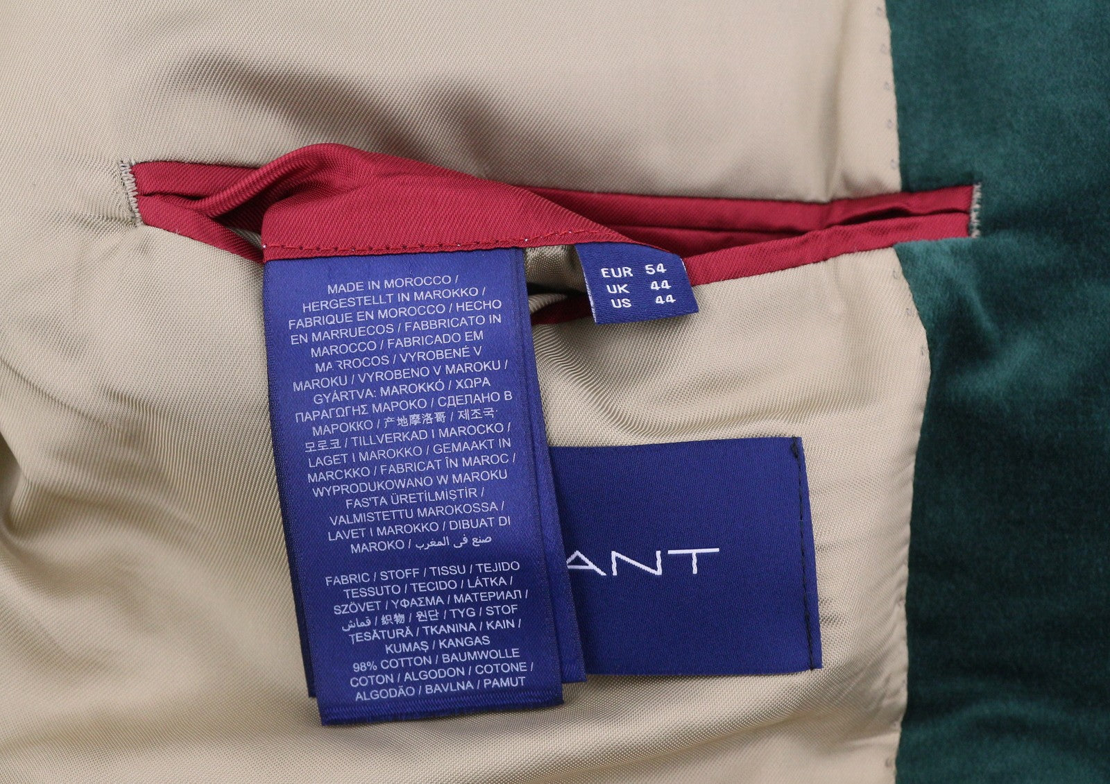 GANT Velvet Club Men Blazer EU54 Tartan Green Notch Lapel Single-Breasted RRP499