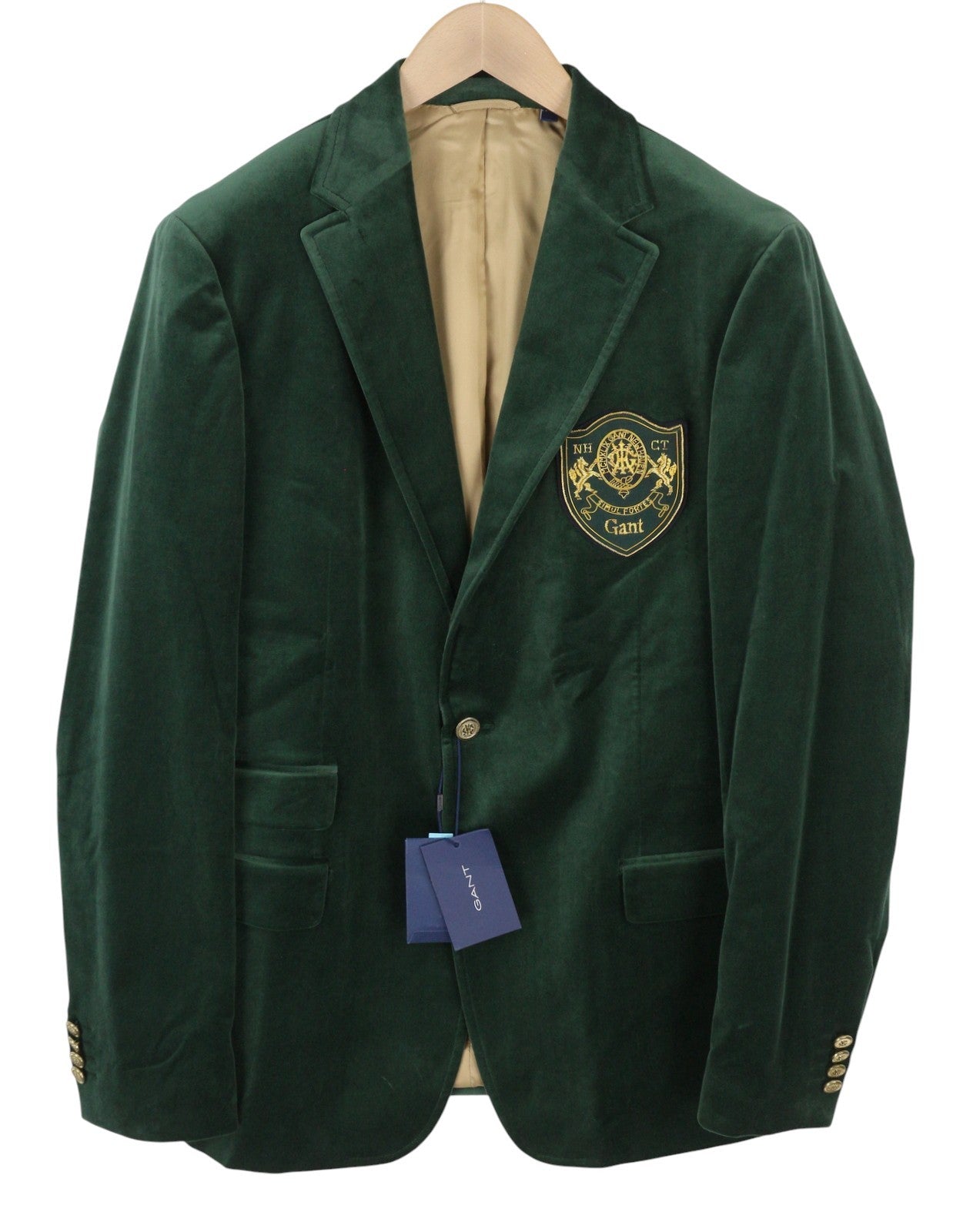 GANT Velvet Club Men Blazer EU54 Tartan Green Notch Lapel Single-Breasted RRP499