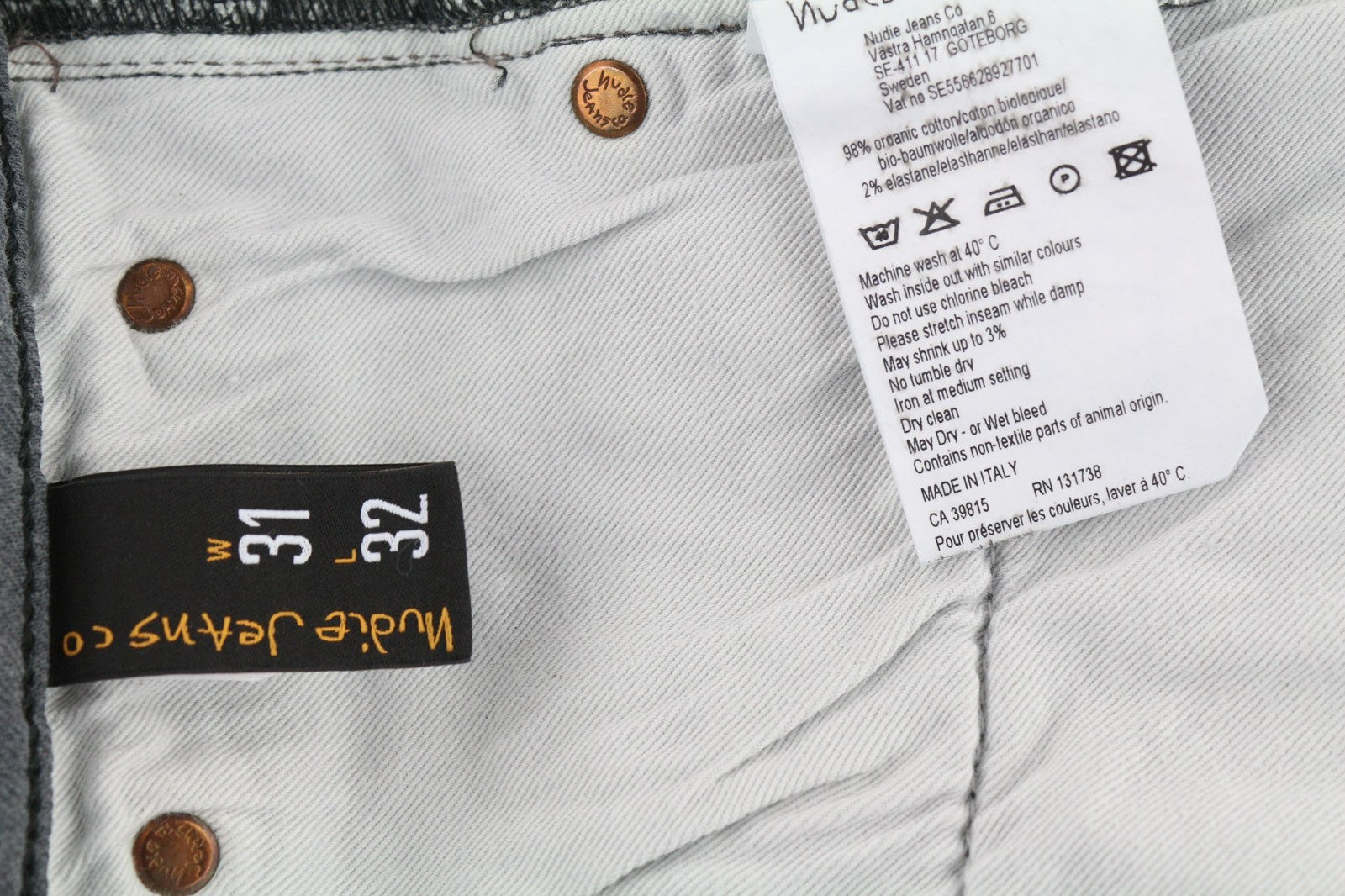 NUDIE JEANS ploni vyriški Finn džinsai W31/L32 Slim Fit pilkos spalvos skalbtos medvilnės mišinio 