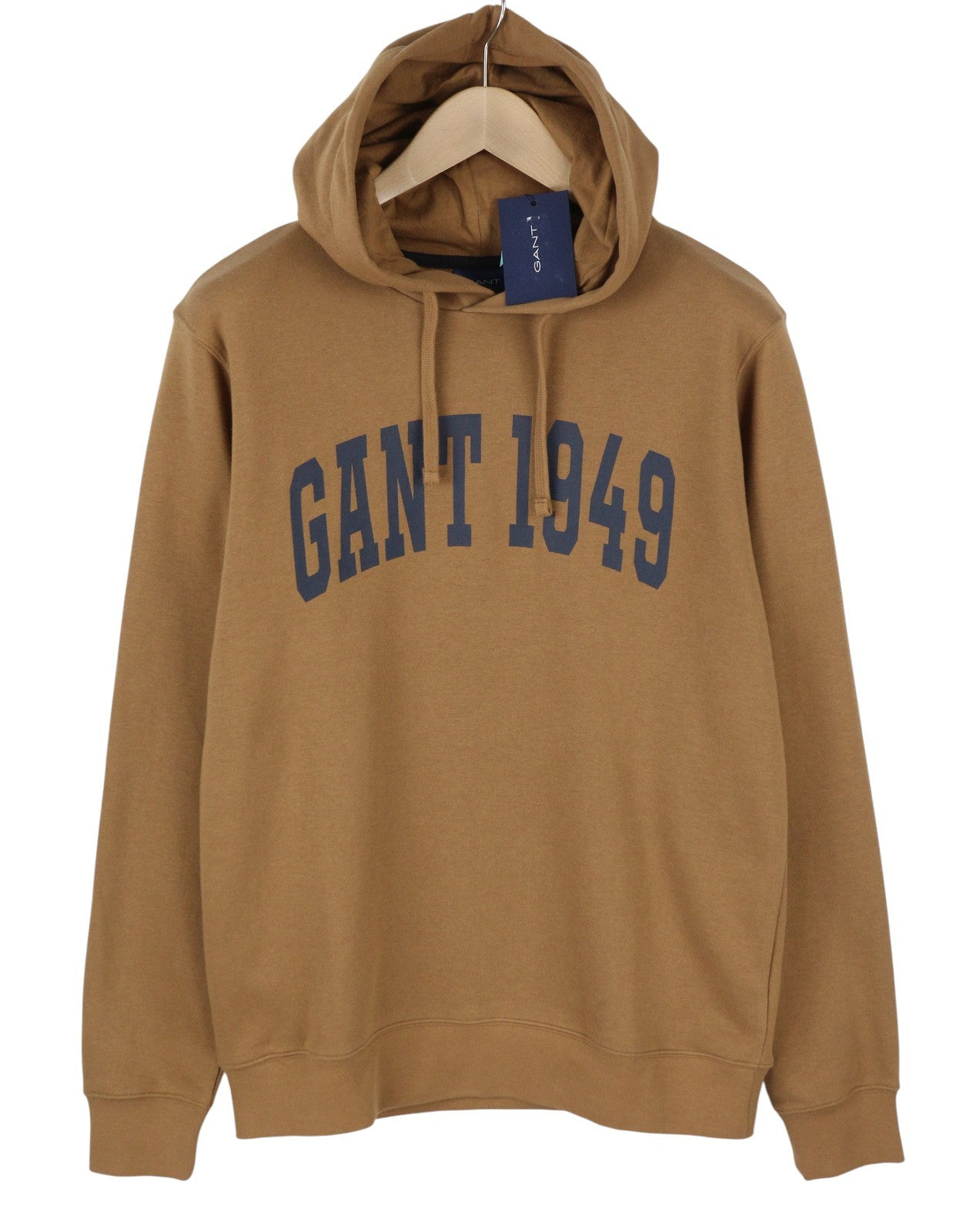 GANT MD. Fall Men Hoodie L Roasted Walnut Logo Cotton Blend Hooded Pullover