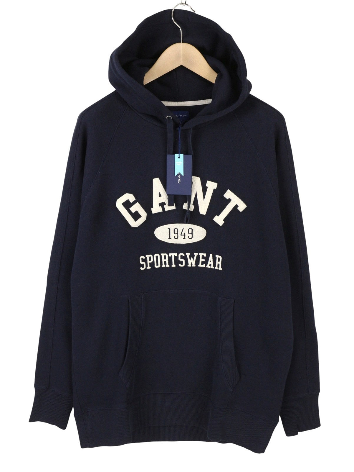 GANT Collegiate Sweat Men Hoodie L Evening Blue Cotton Kangaroo Pocket Pullover