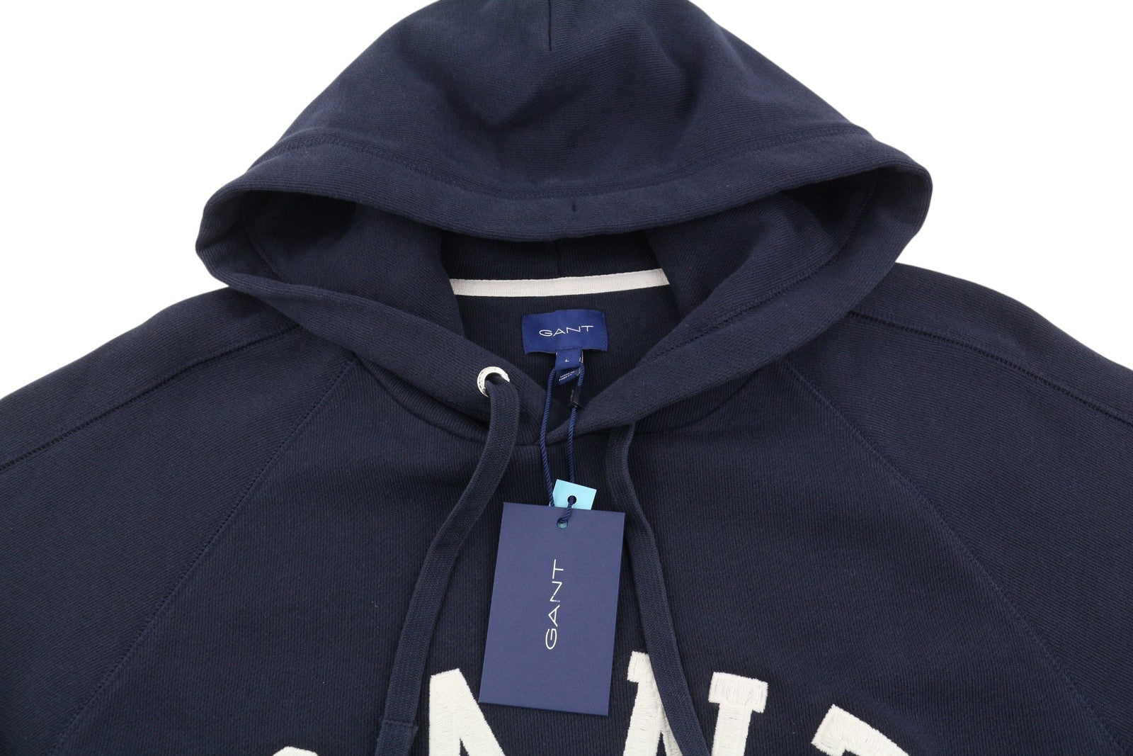 GANT Collegiate Sweat Men Hoodie L Evening Blue Cotton Kangaroo Pocket Pullover
