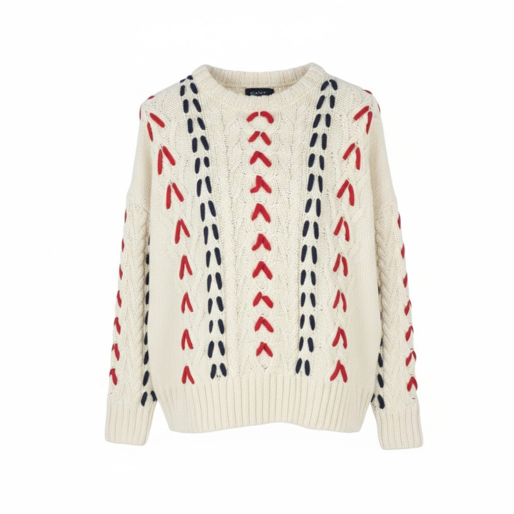 GANT Chunky Cable C-Neck Men Jumper XL Cream Wool Knit Thick Pullover RRP299