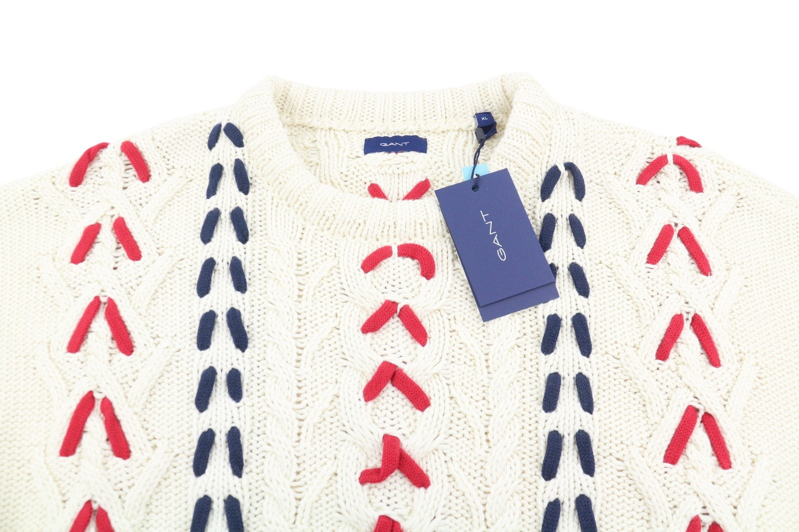 GANT Chunky Cable C-Neck Men Jumper XL Cream Wool Knit Thick Pullover RRP299