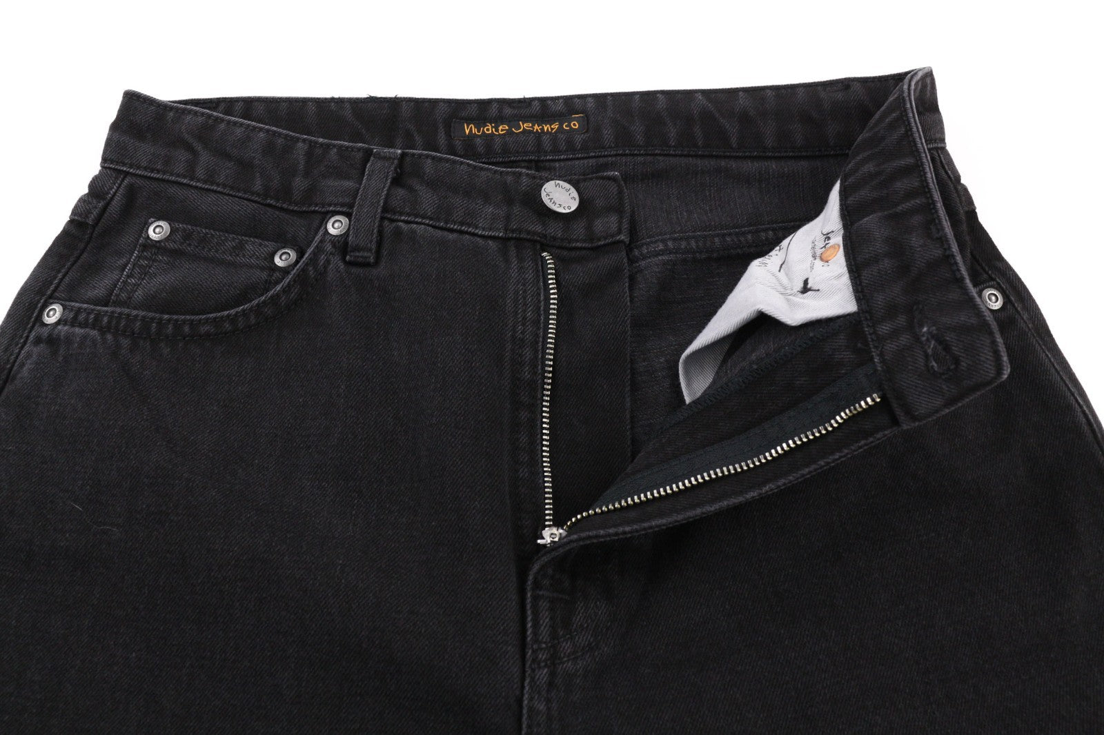 NUDIE JEANS Breezy Britt Men's Jeans W29/L28 Black Faded Zip Logo Denim