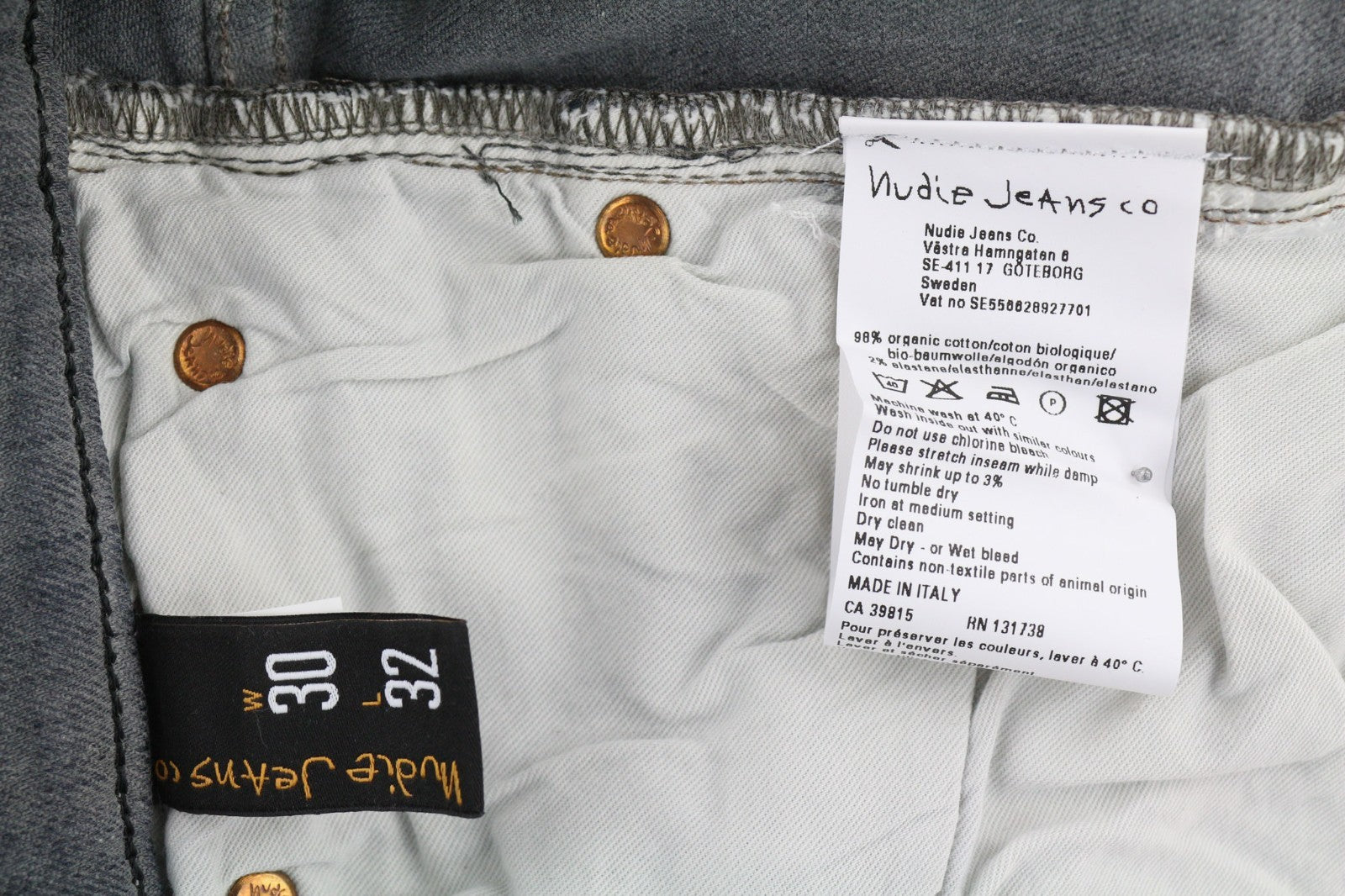 NUDIE JEANS Tight Long John Men's Jeans W30/L32 Charcoal Washed Organic Slim