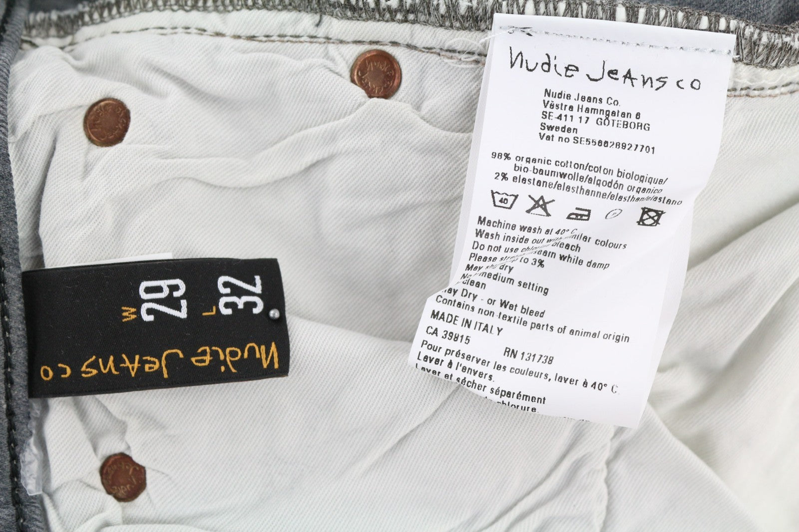 NUDIE JEANS Tight Long John Men's Jeans W29/L32 Charcoal Wash Slim Organic