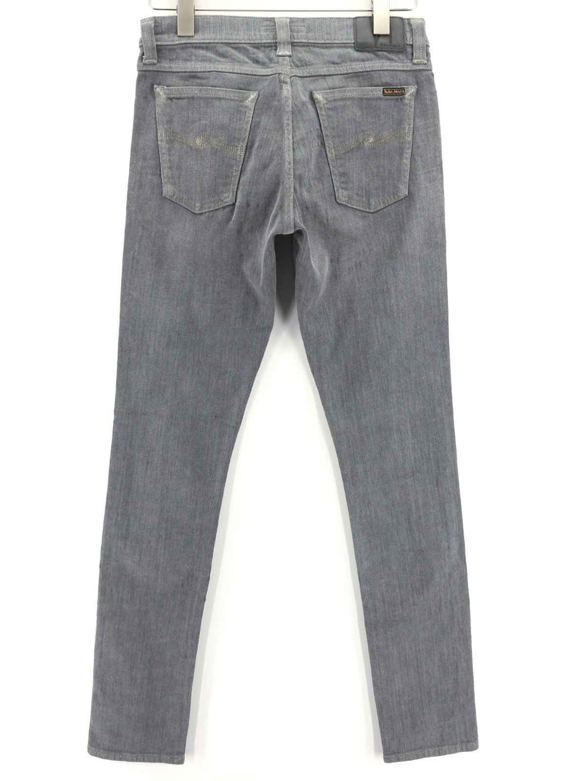 NUDIE JEANS vyriški aptempti ilgi džinsai W29/L34 tamsiai pilki, ploni, skalbti 