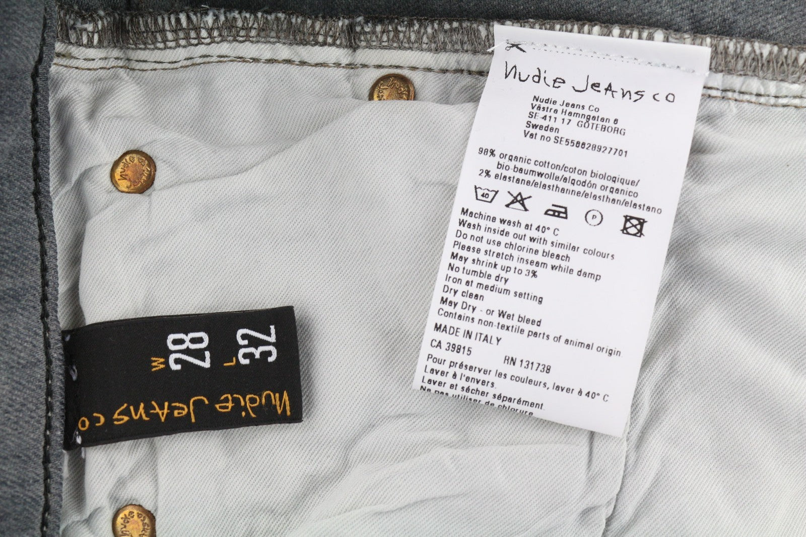 NUDIE JEANS Tight Long John Men's Jeans W28/L32 Charcoal Slim Logo Washed