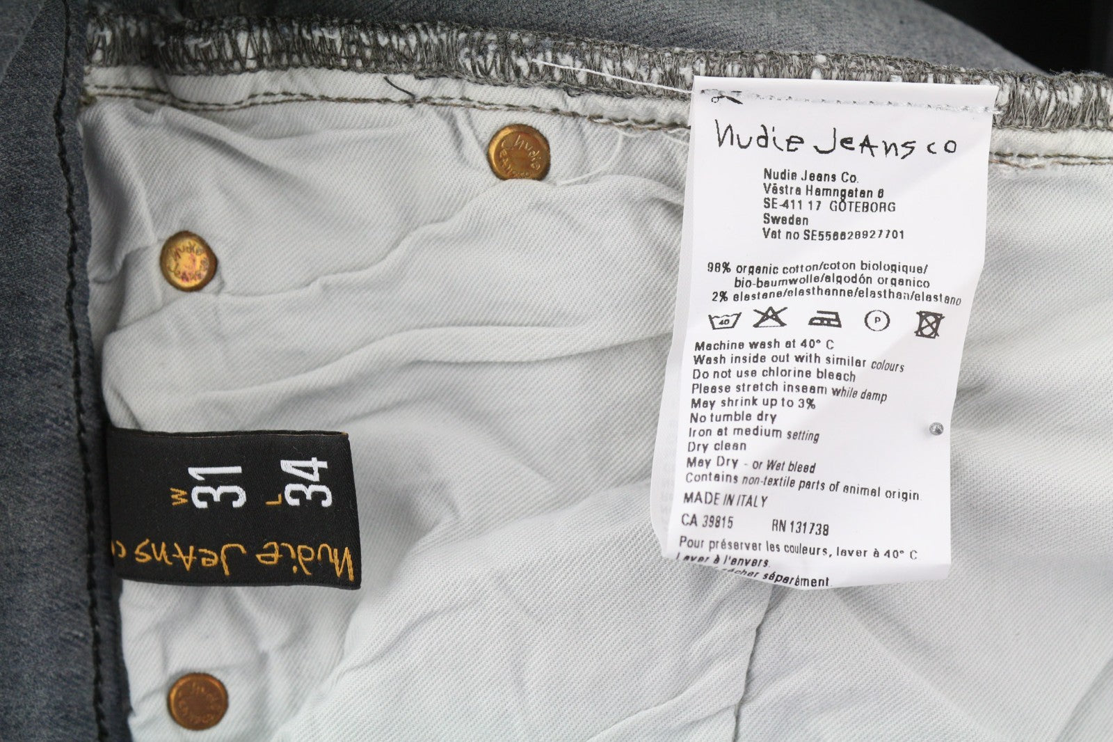 NUDIE JEANS Tight Long John Men's Jeans W31/L34 Charcoal Slim Denim Organic