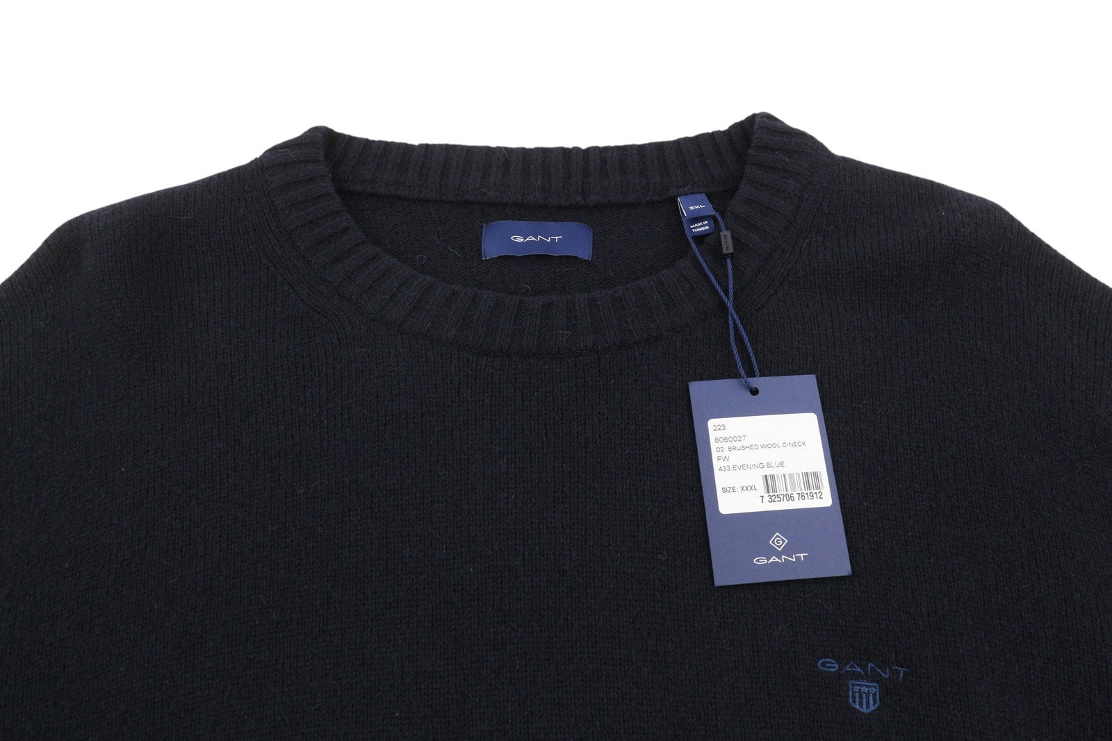 GANT Brushed Wool C-Neck Men Jumper 3XL Evening Blue Wool Blend Knit Pullover