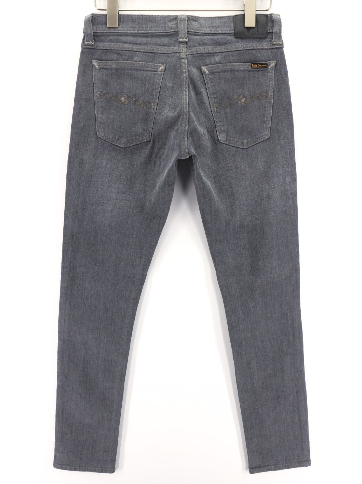 NUDIE JEANS vyriški aptempti ilgi džinsai W31/L34 tamsiai pilki, ploni, ekologiški 