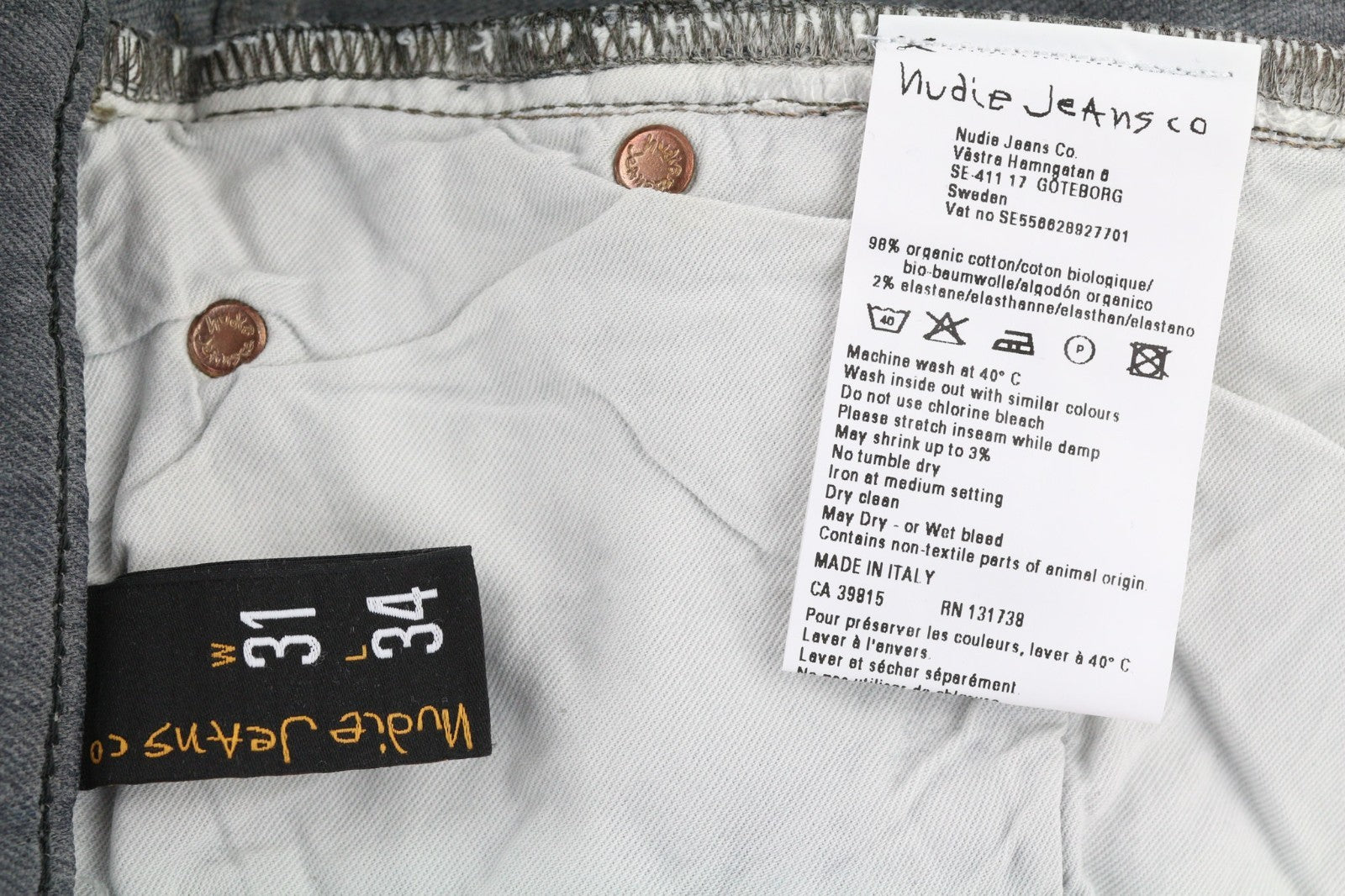 NUDIE JEANS vyriški aptempti ilgi džinsai W31/L34 tamsiai pilki, ploni, ekologiški 