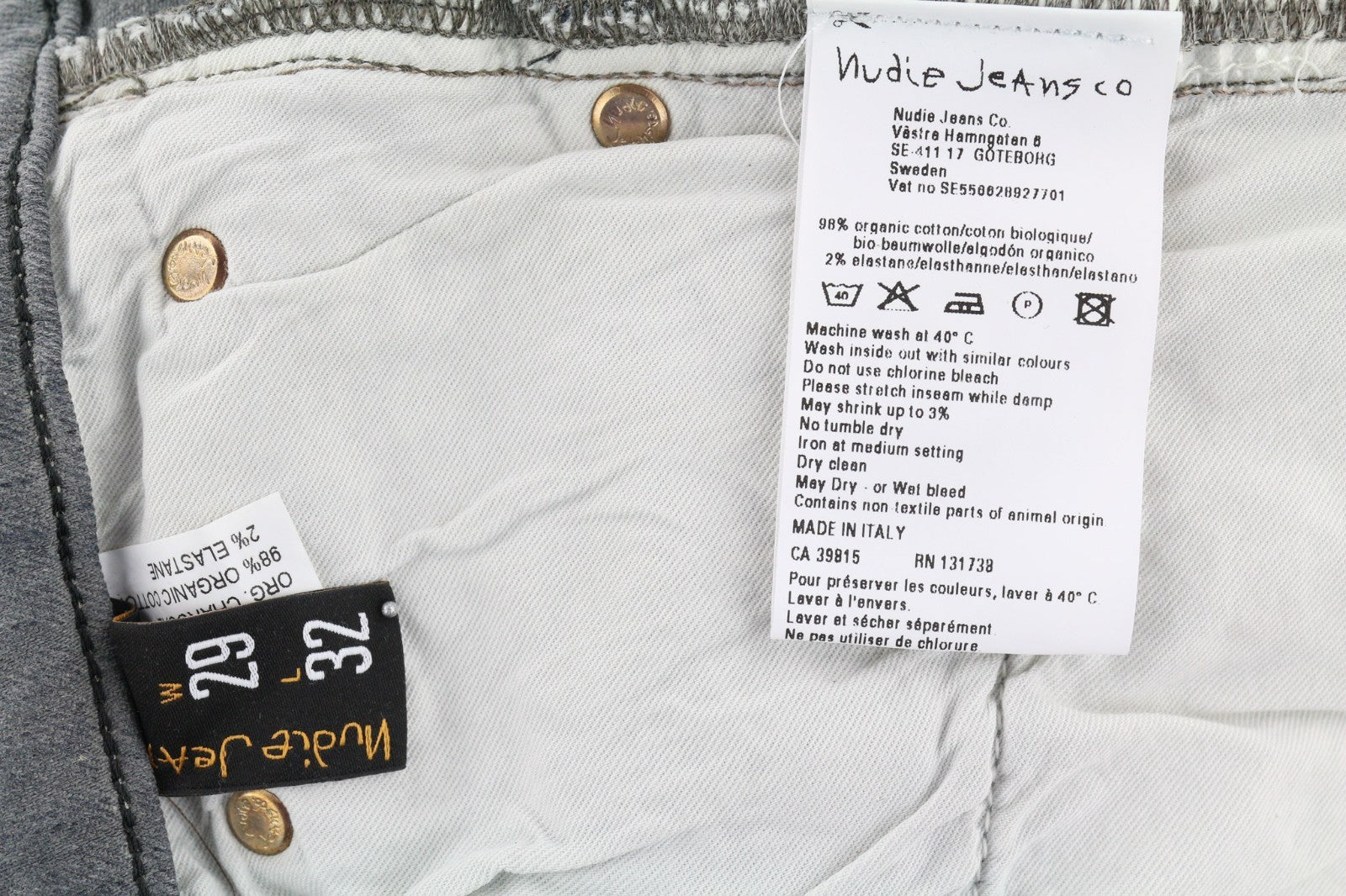 NUDIE JEANS Tight Long John Men's Jeans W29/L32 Charcoal Slim Logo Organic