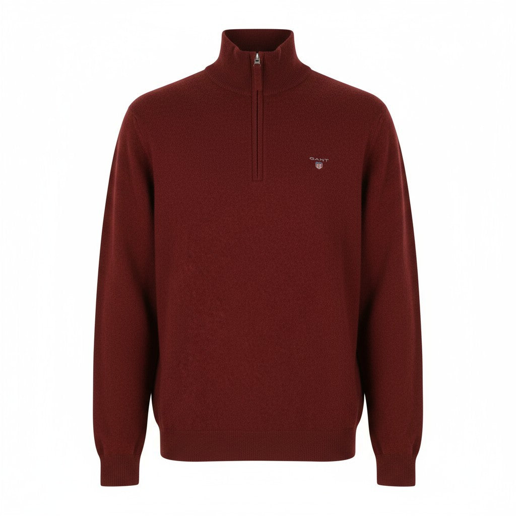 GANT Super Fine Lambswool Half Zip Men Jumper L Royal Port Red Knit Pullover
