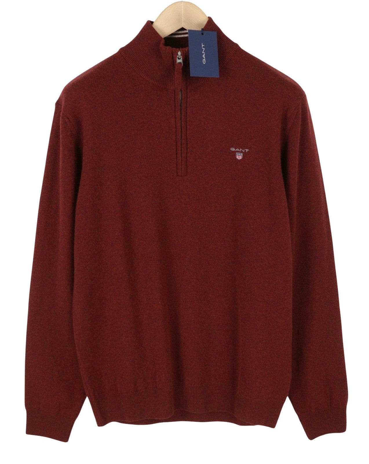 GANT Super Fine Lambswool Half Zip Men Jumper L Royal Port Red Knit Pullover