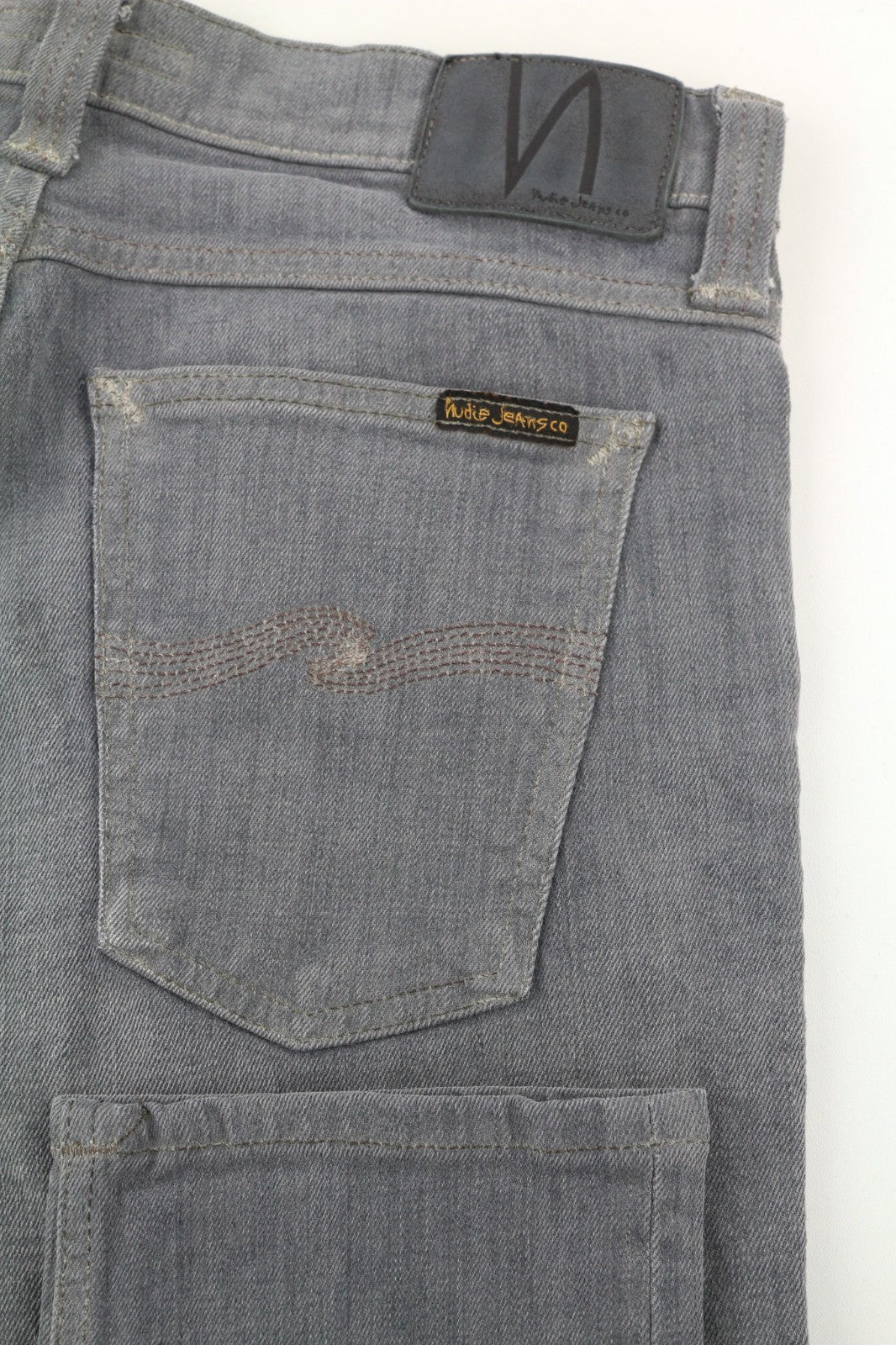 NUDIE JEANS vyriški aptempti ilgi džinsai W30/L32 tamsiai pilki, ploni, ekologiški 