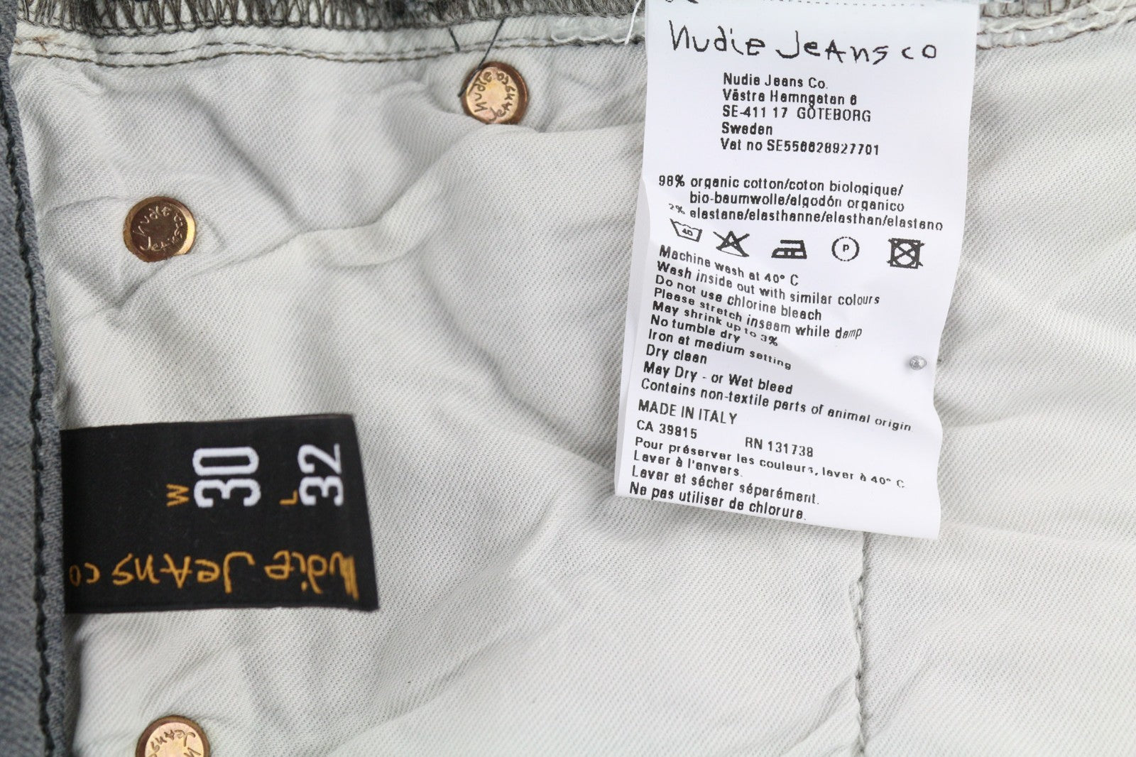 NUDIE JEANS vyriški aptempti ilgi džinsai W30/L32 tamsiai pilki, ploni, ekologiški 