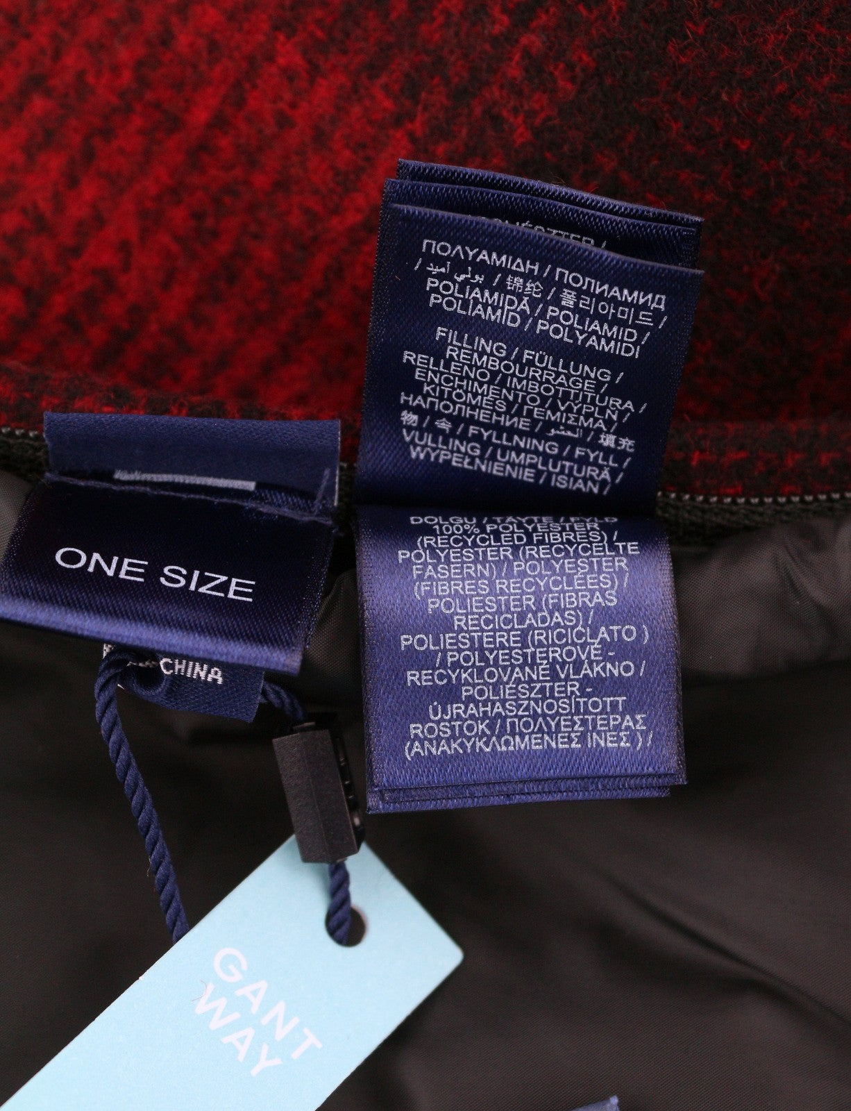 GANT Padded Check Women Scarf OS Equestrian Red Flannel Wool Blend RRP100