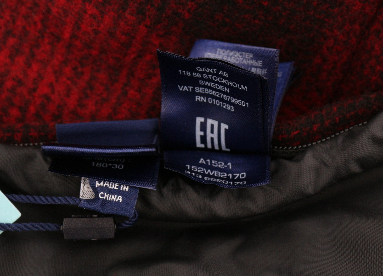 GANT Padded Check Women Scarf OS Equestrian Red Flannel Wool Blend RRP100