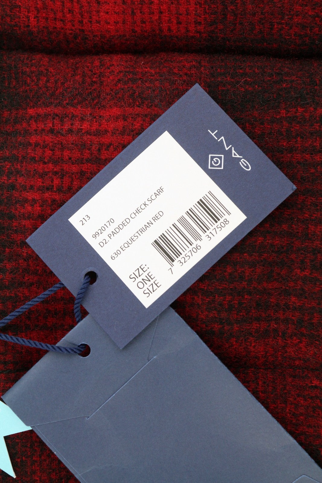 GANT Padded Check Women Scarf OS Equestrian Red Flannel Wool Blend RRP100