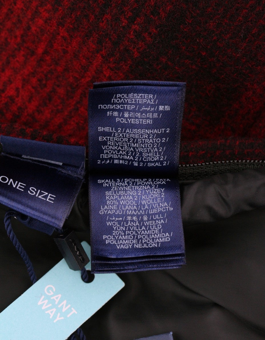 GANT Padded Check Women Scarf OS Equestrian Red Flannel Wool Blend RRP100