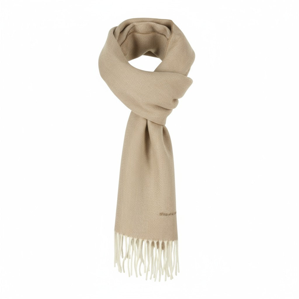 GANT Herringbone Wool Scarf Women Scarf OS Warm Khaki Wool Tight-Knit Fringes