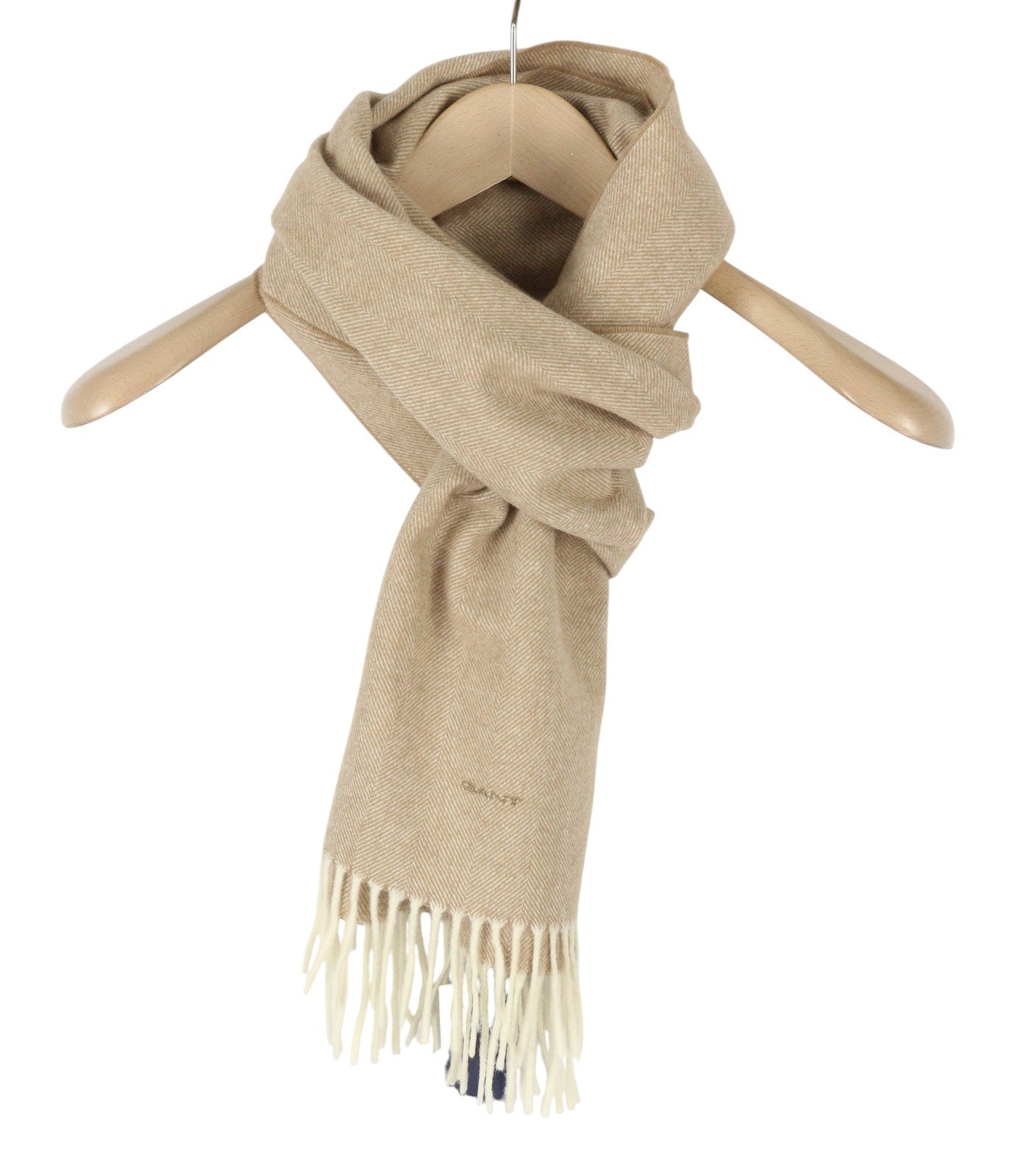 GANT Herringbone Wool Scarf Women Scarf OS Warm Khaki Wool Tight-Knit Fringes