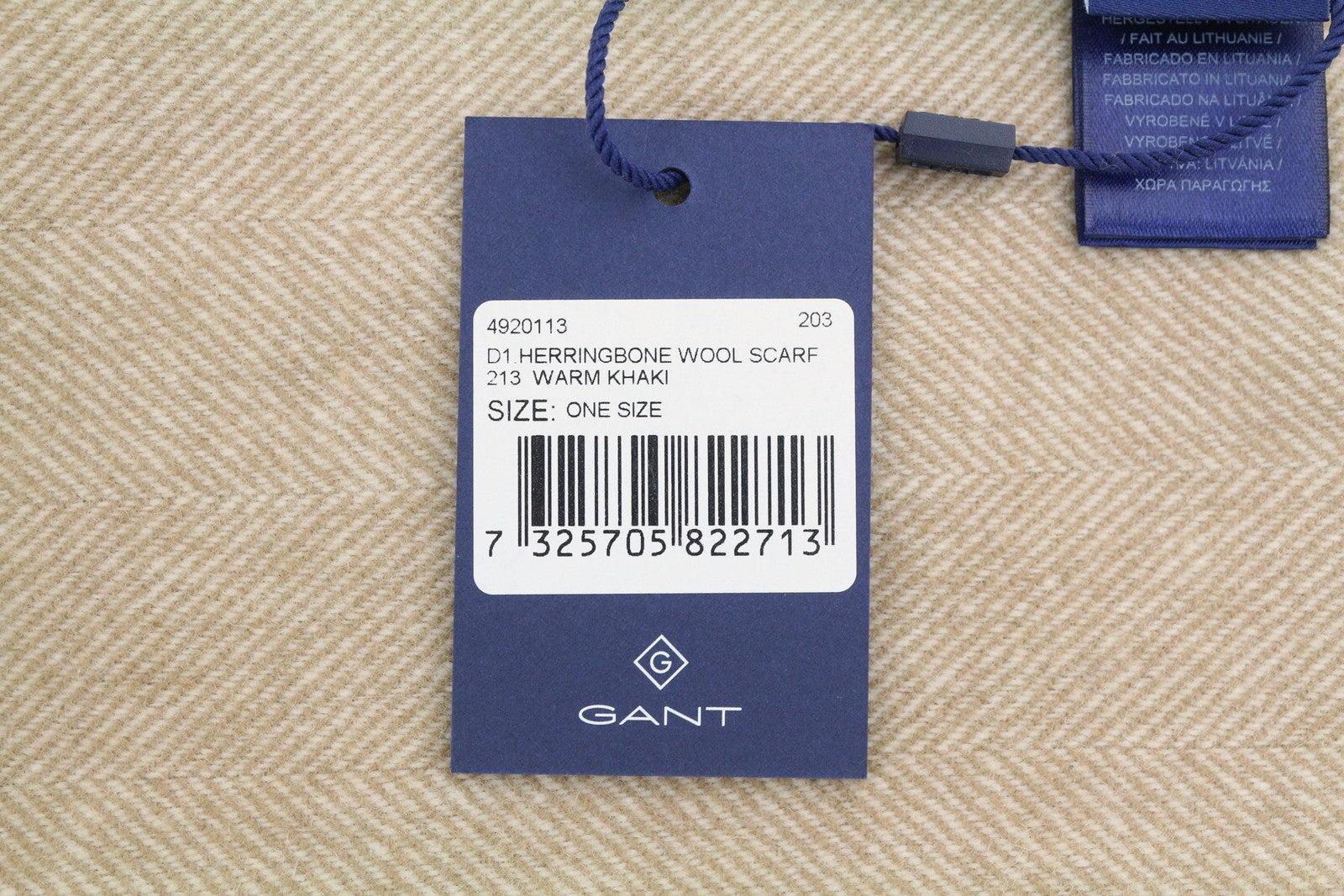 GANT Herringbone Wool Scarf Women Scarf OS Warm Khaki Wool Tight-Knit Fringes