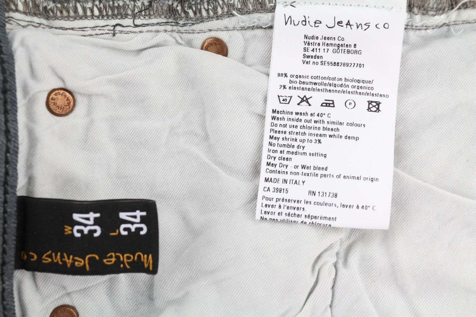 NUDIE JEANS Tight Long John Men's Jeans W34/L34 Charcoal Slim Washed Fit