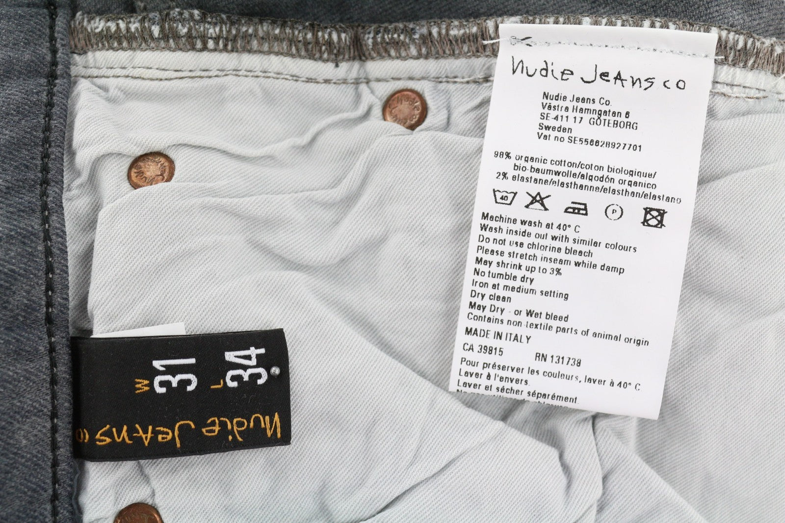 NUDIE JEANS Tight Long John Men's Jeans W31/L34 Charcoal Slim Denim Logo