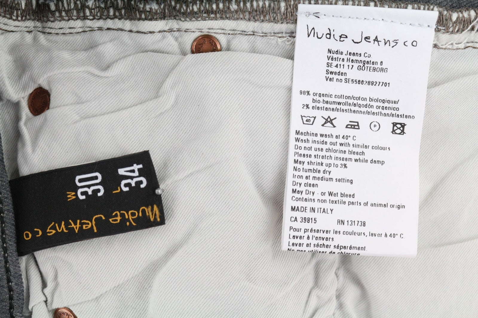 NUDIE JEANS Tight Long John Men's W30/L34 Organic Charcoal Slim Zipper Denim