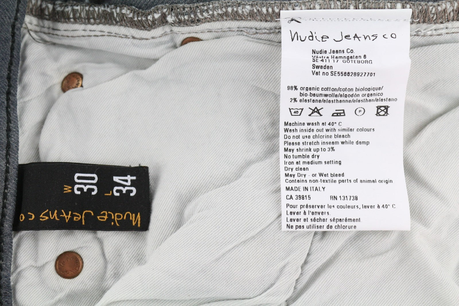 NUDIE JEANS Tight Long John Men's W30/L34 Charcoal Slim Organic Fit Zip