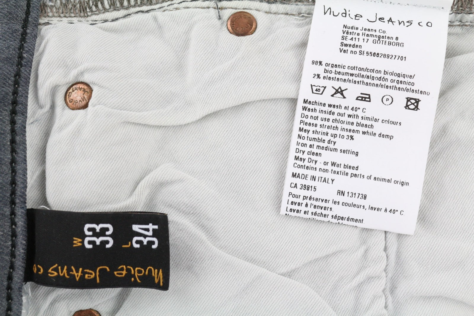 NUDIE JEANS vyriški aptempti ilgi John džinsai W33/L34 tamsiai pilki, ploni, ekologiški džinsai 