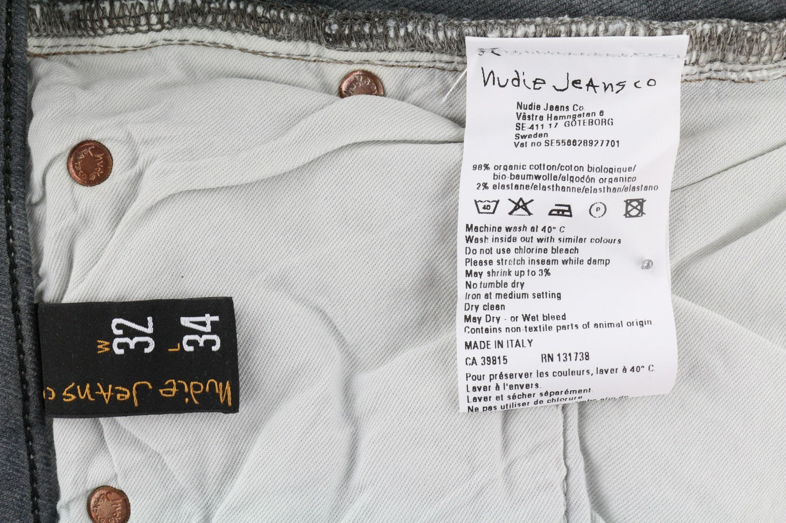 NUDIE JEANS Tight Long John Men's W32/L34 Charcoal Slim Fit Organic Denim