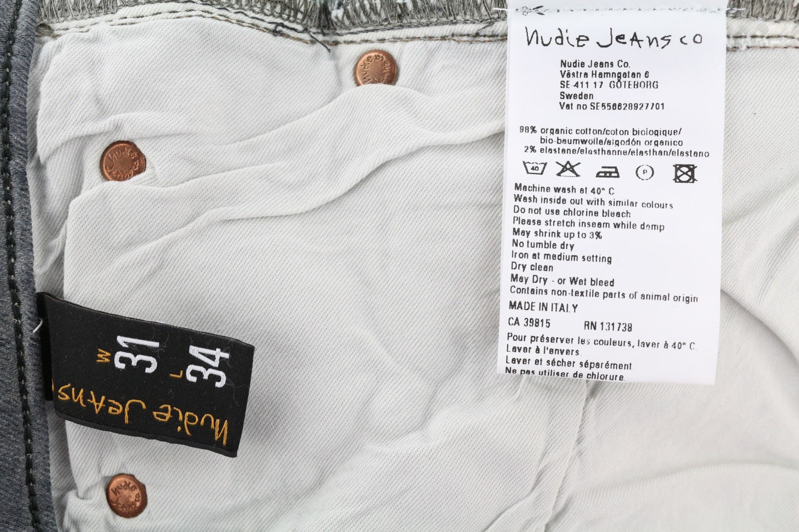 NUDIE JEANS Tight Long John Men's W31/L34 Charcoal Organic Zip Fly Slim Fit