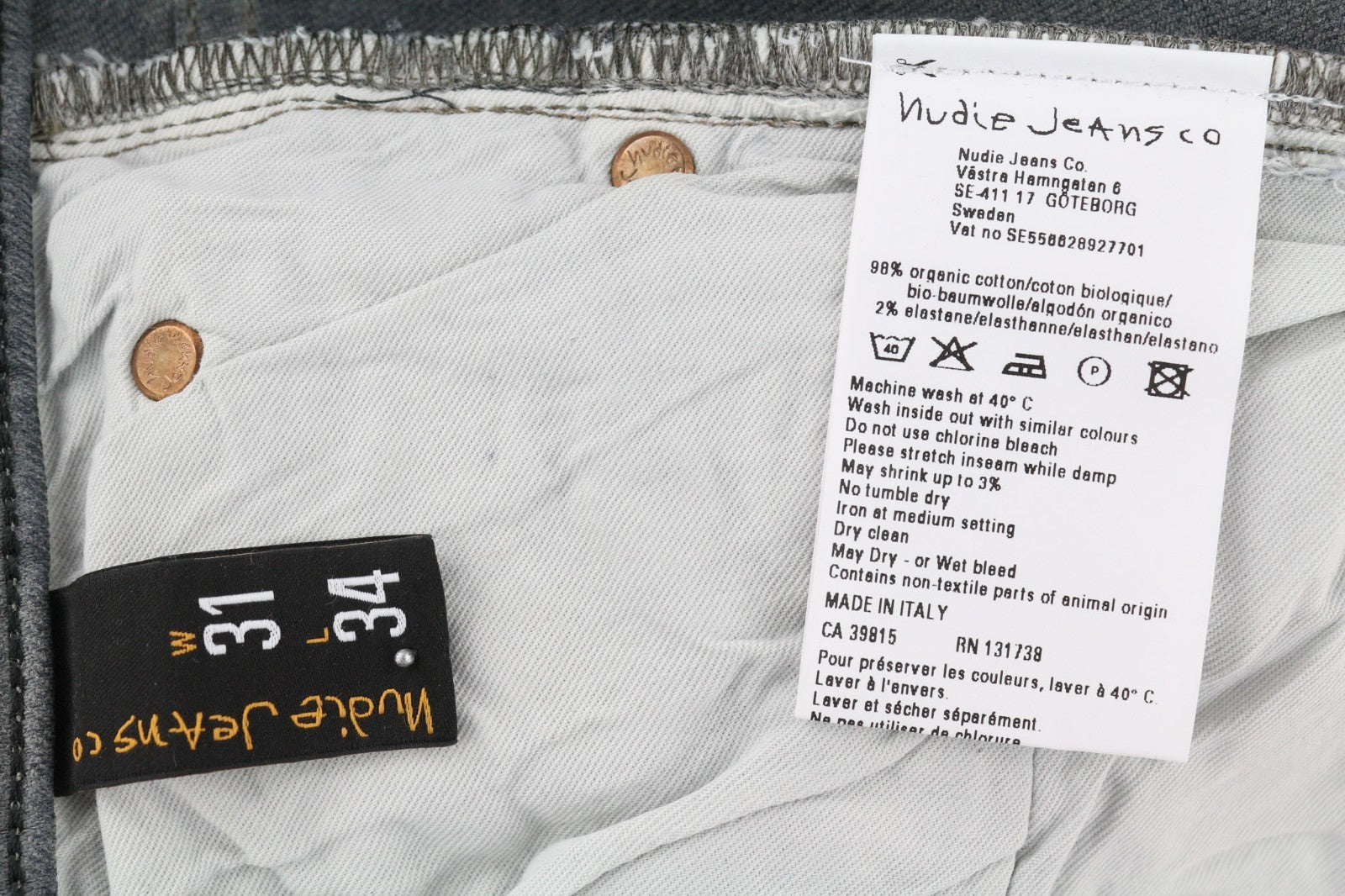 NUDIE JEANS Tight Long John Men's W31/L34 Slim Charcoal Fit Organic Zip