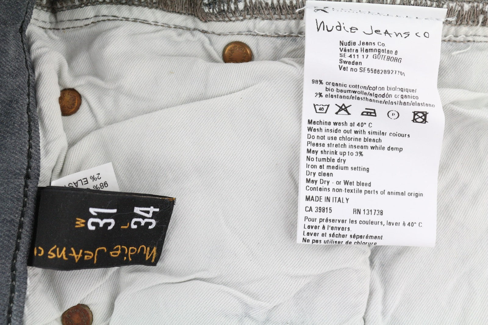 NUDIE JEANS Tight Long John Men's W31/L34 Charcoal Slim Leg Fit Zip Jeans