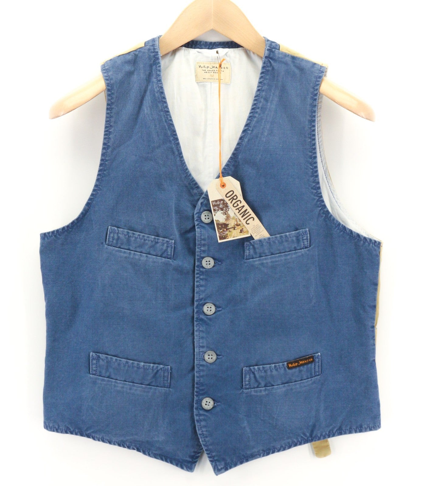 NUDIE JEANS Gustav Men's Vest M Oden Blue Organic Lined Button Pockets
